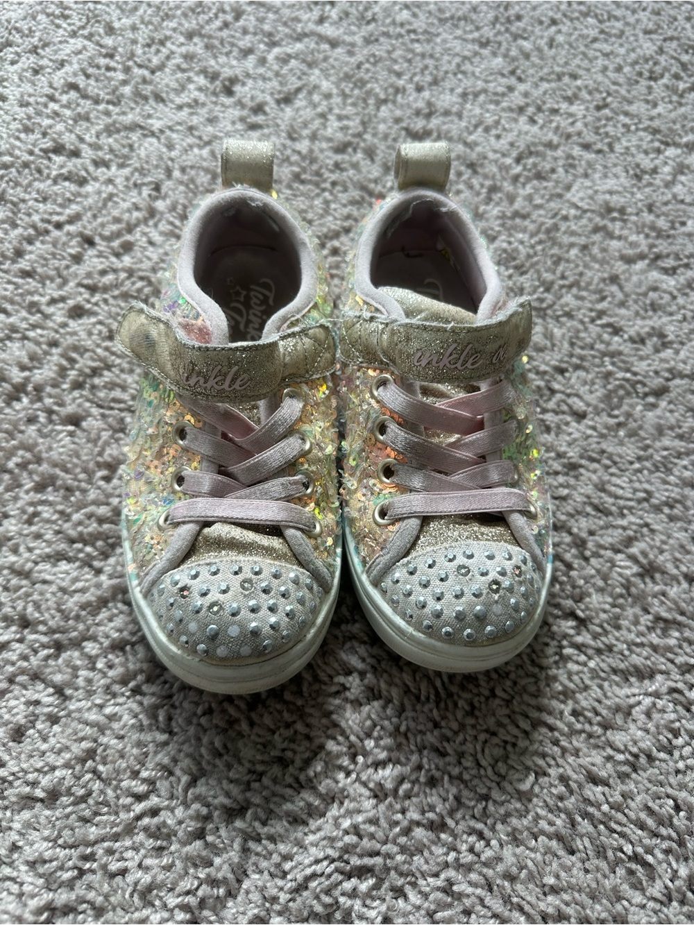 Skechers Girls' Iridescent Sequin Pink and Gold Light-Up Sneakers